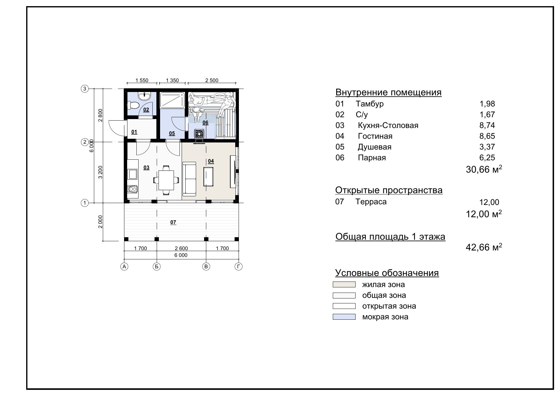 Планировка бани 6 на 6 с террасой 2 м