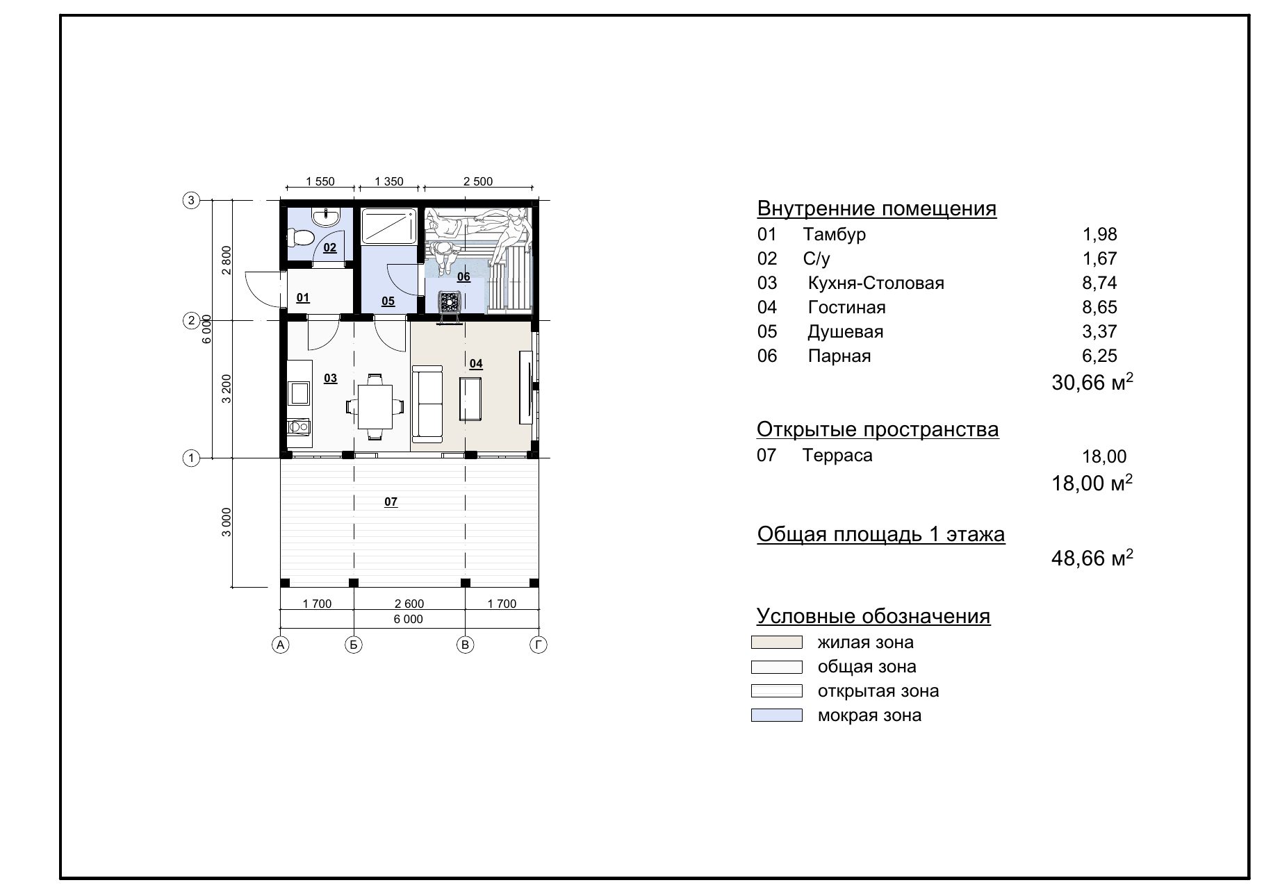 Планировка бани 6 на 6 с террасой 3 м